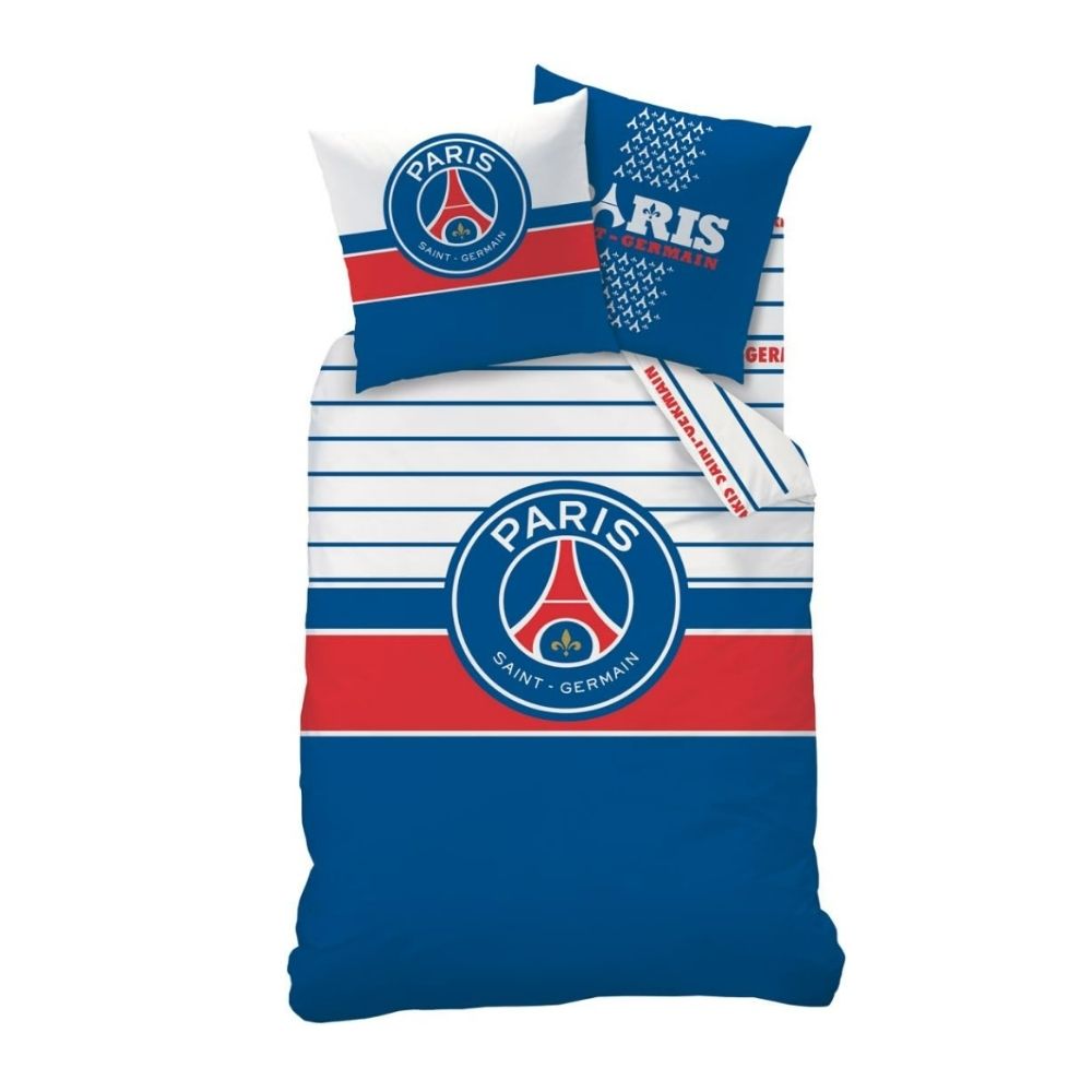 Parure de couette officielle PSG à rayures - 100% coton