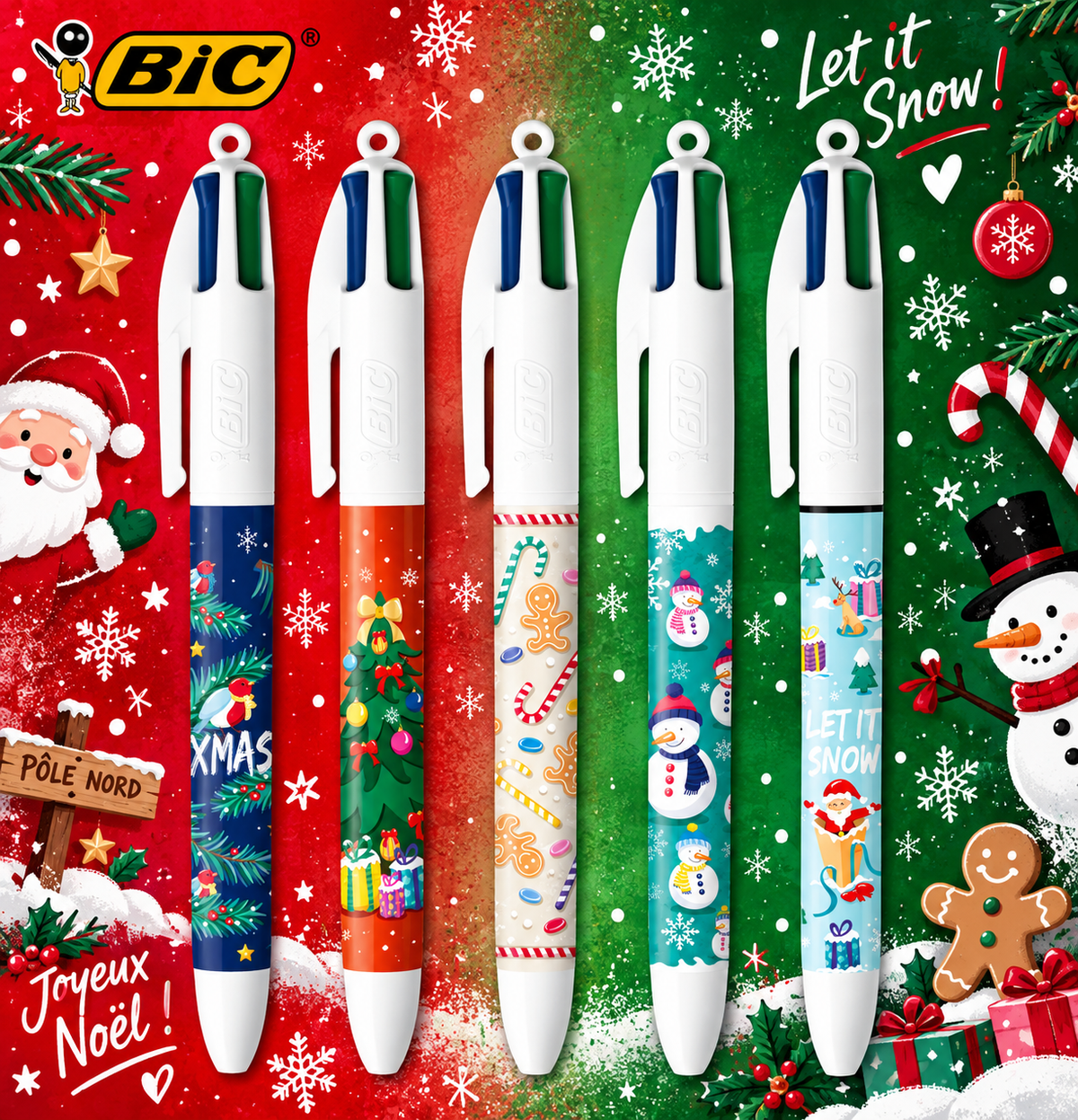 Stylos BIC 4 Couleurs rechargeables édition limitée de Noël