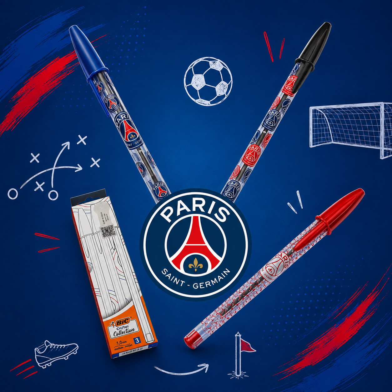 Coffret 3 stylos BIC Cristal PSG – idée cadeau supporter Paris Saint-Germain