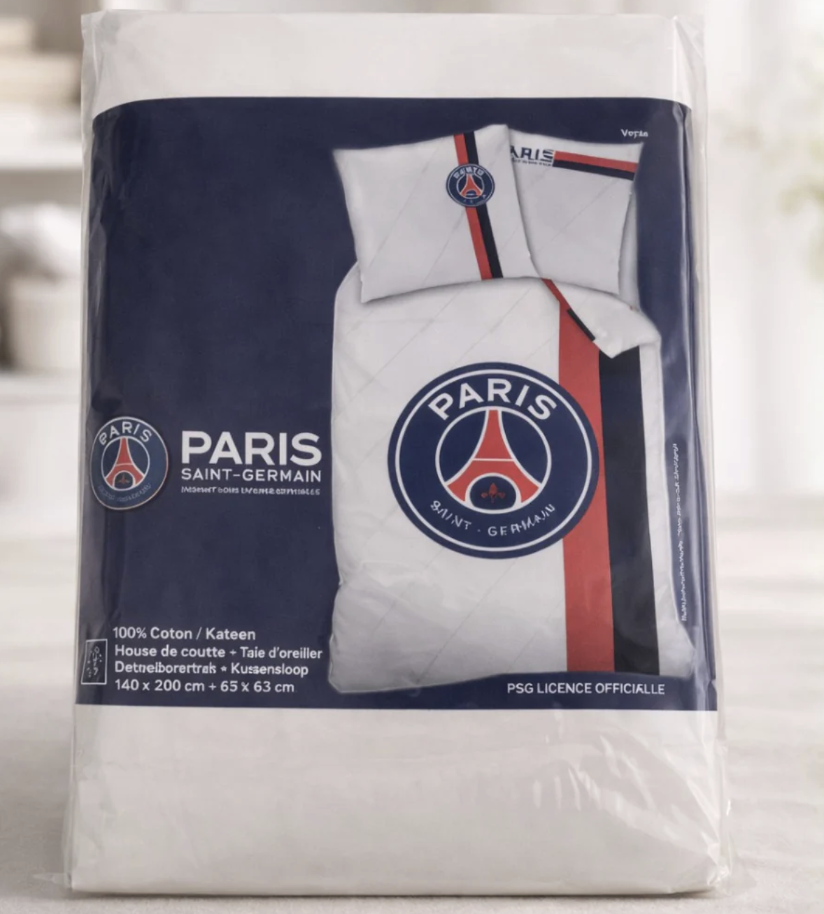 Parure de lit officielle PSG Collection Rétro Blanc - Housse de couette 140x200 cm | Kadogallerie