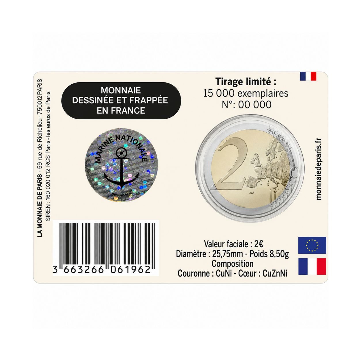 Marine Nationale 400 ans- Pièce de 2€