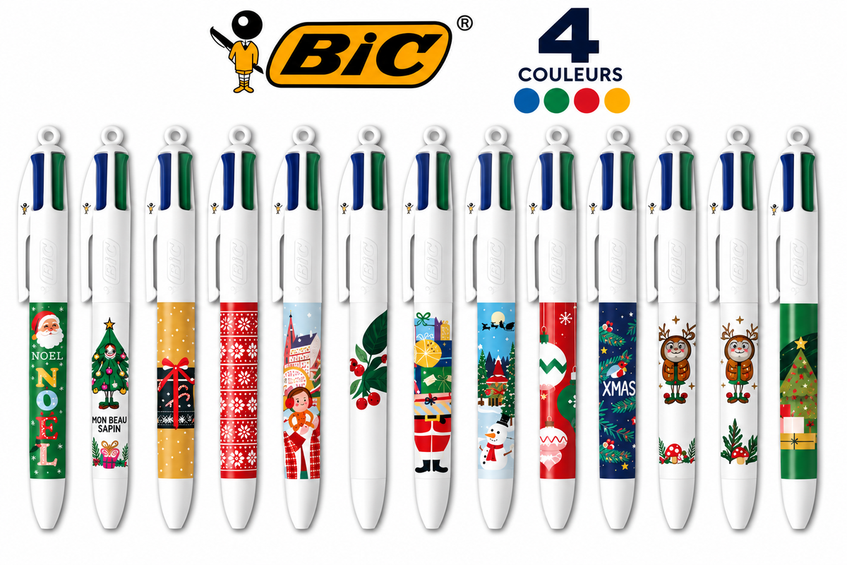 Coffret de 12 stylos BIC 4 Couleurs édition Noël
