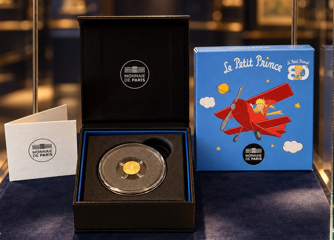 Coffret avec Pièce 5 € en or Petit Prince sous vitrine Monnaie de Pris 