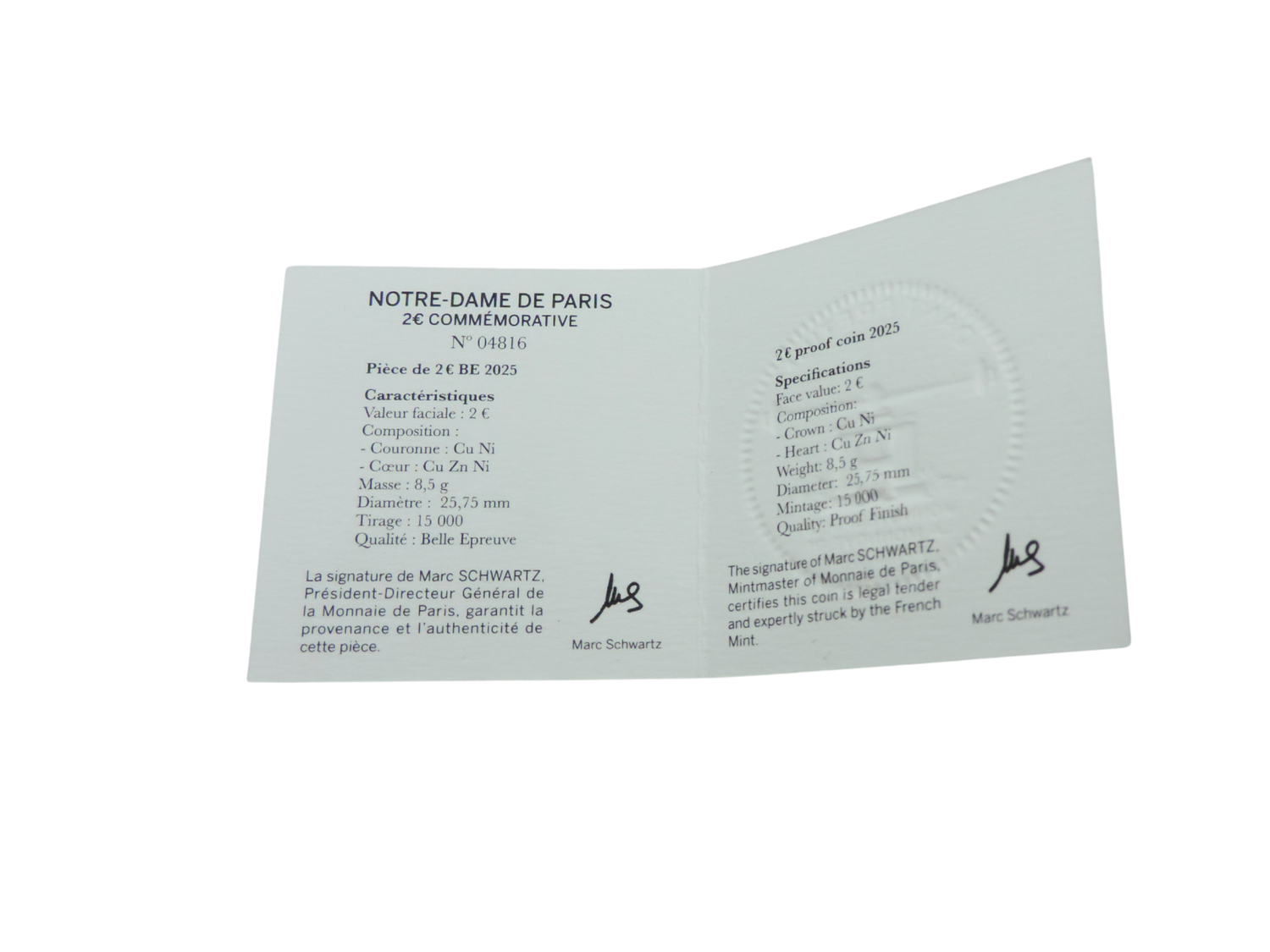 Pièce de 2 euros commémorative Notre-Dame de Paris qualité BE