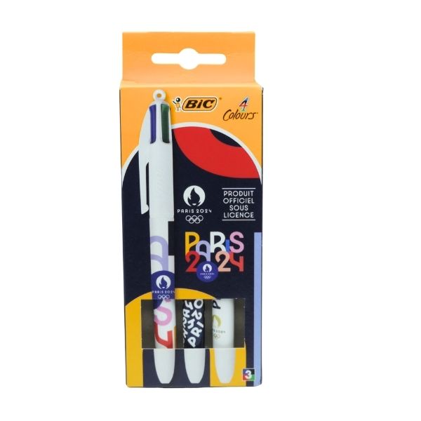 Lot de 3 Stylos BIC 4 Couleurs – Édition Paris 2024