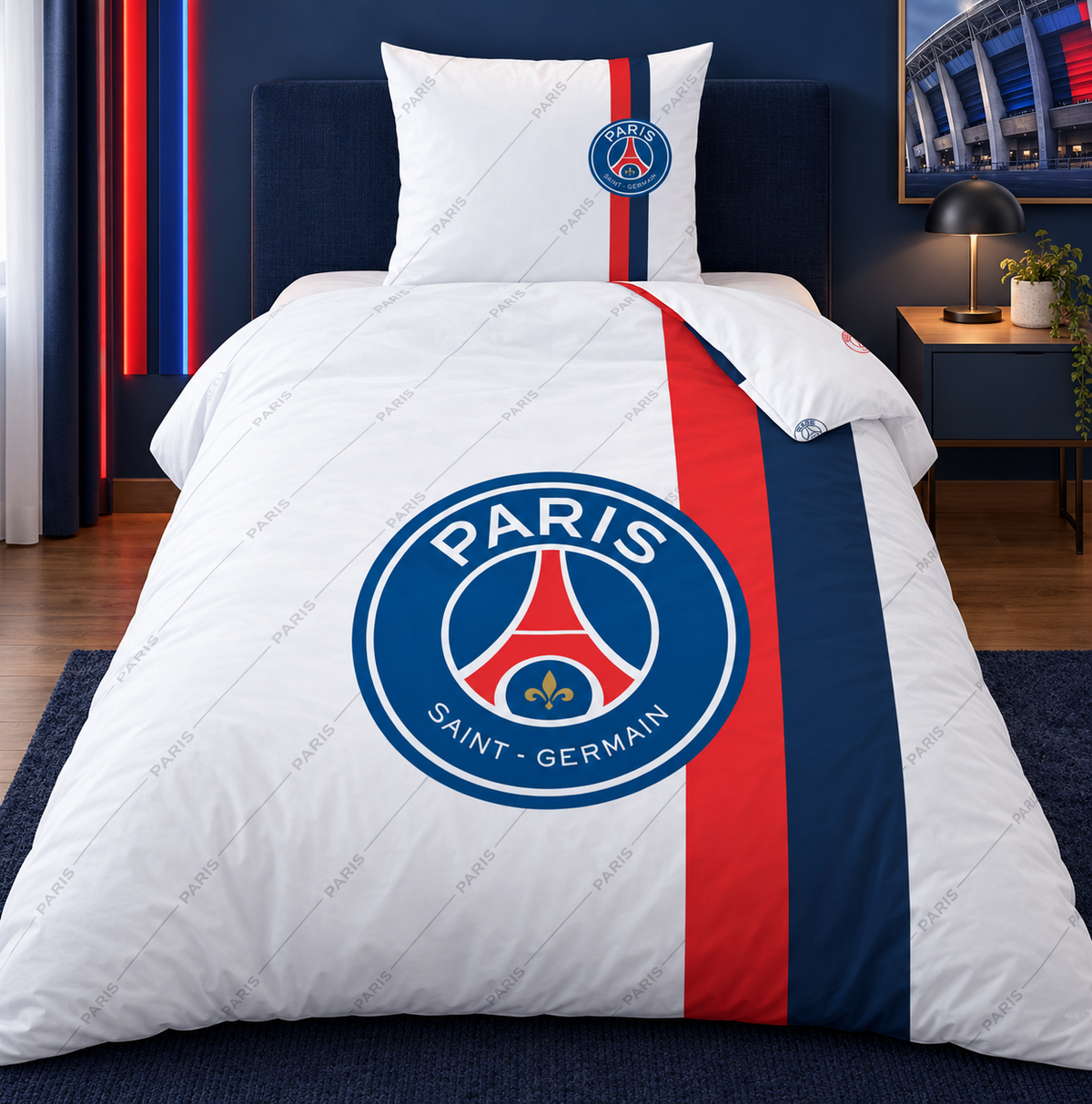 Parure de lit officielle Paris Saint-Germain – Collection Rétro Blanc - Housse de Couette (140x200 cm)