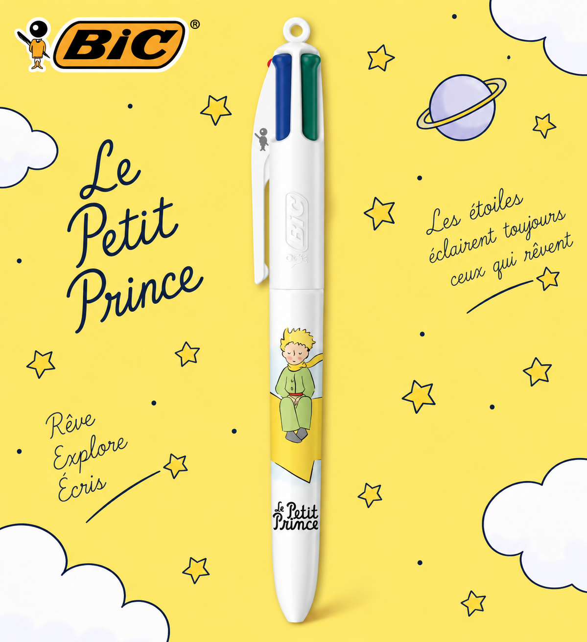 Stylo BIC 4 Couleurs Le Petit Prince 80 ans, encres noir bleu rouge vert