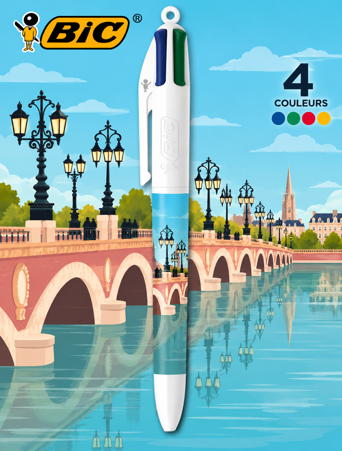 Stylo BIC 4 Couleurs décor Pont de Pierre de Bordeaux