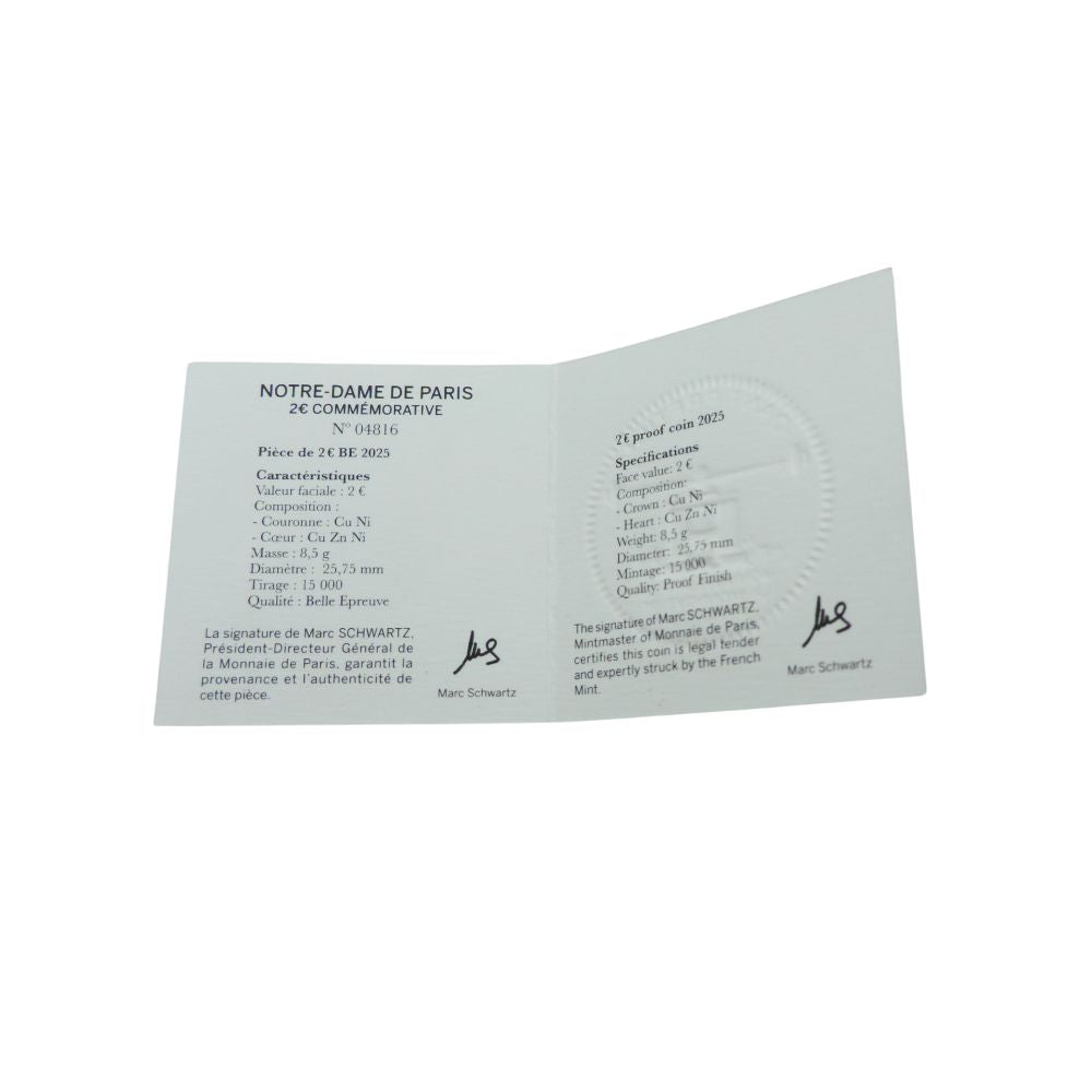 Pièce de 2 euros commémorative Notre-Dame de Paris qualité BE