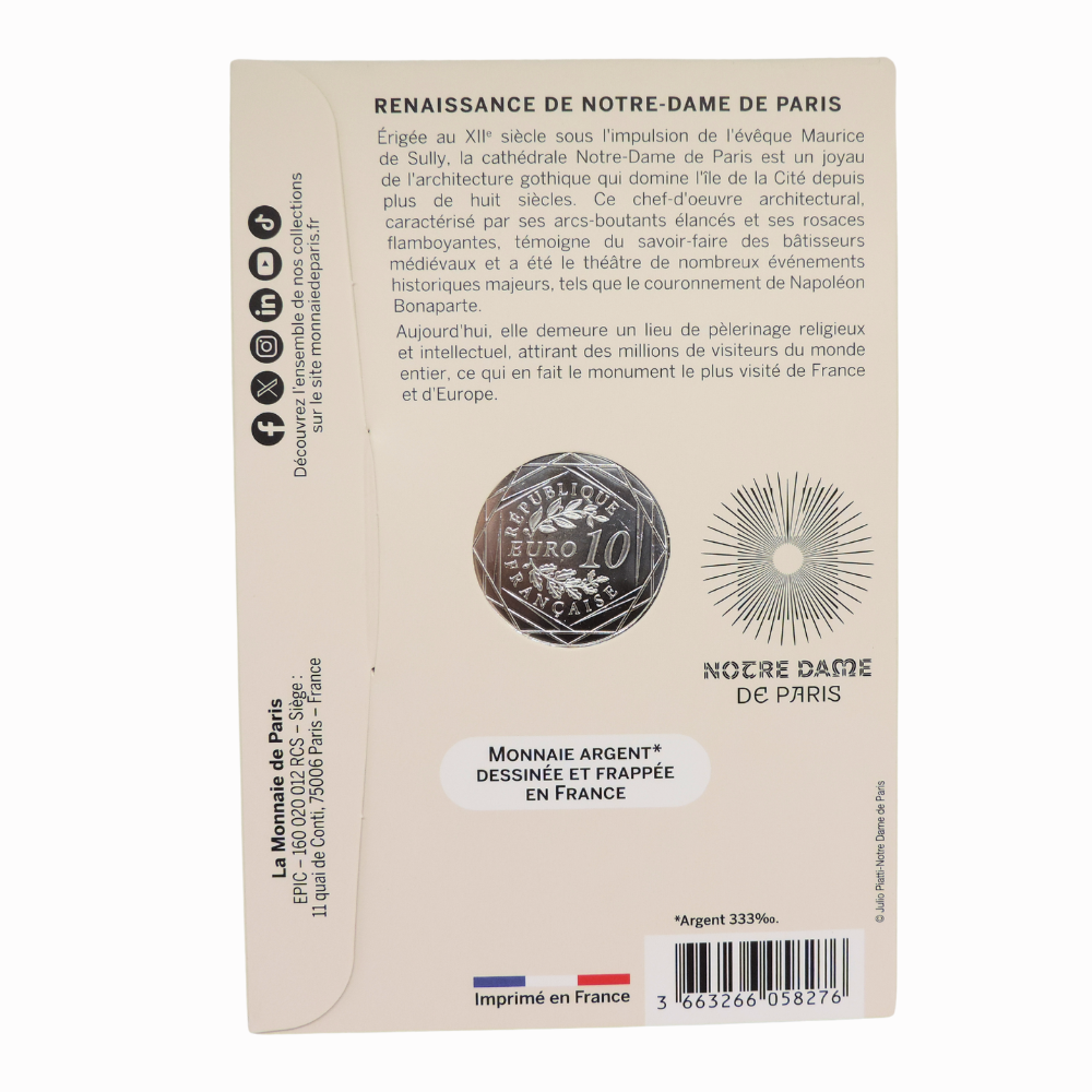Pièce 10 Euros Argent Notre-Dame de Paris - Collection Commémorative