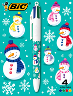 stylos blancs, rouge et bleu ciel neige